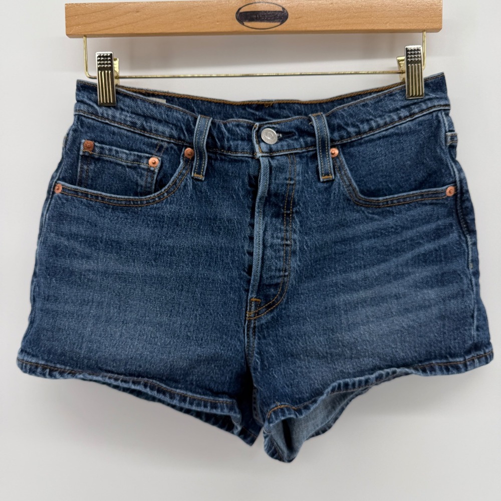 Levis Premium 501 Original Denim Shorts Medium Wash Button Fly High Rise 27